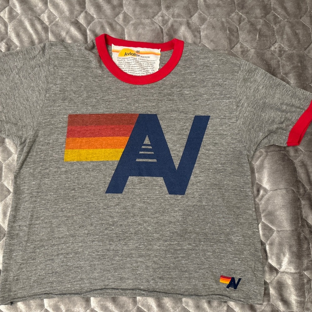 Aviator Nation logo ringer T shirt size medium